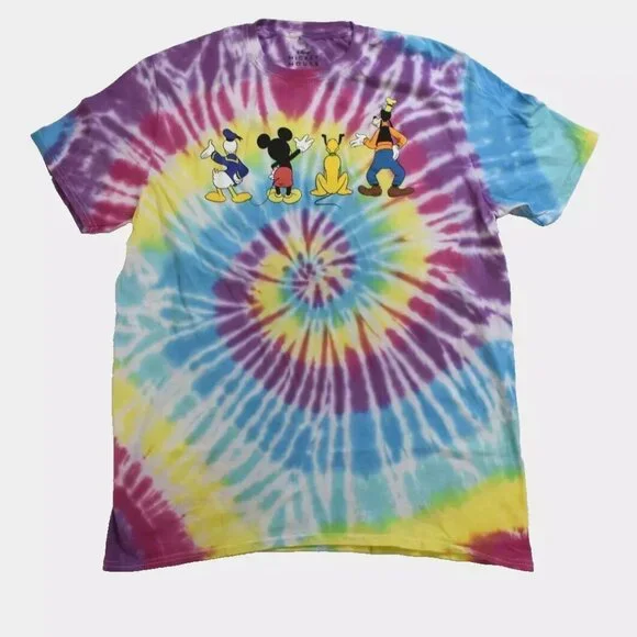 Disney Mickey Mouse Mens Characters Backs Spiral Tie Dye Shirt New In Bag - Picture 1 of 5